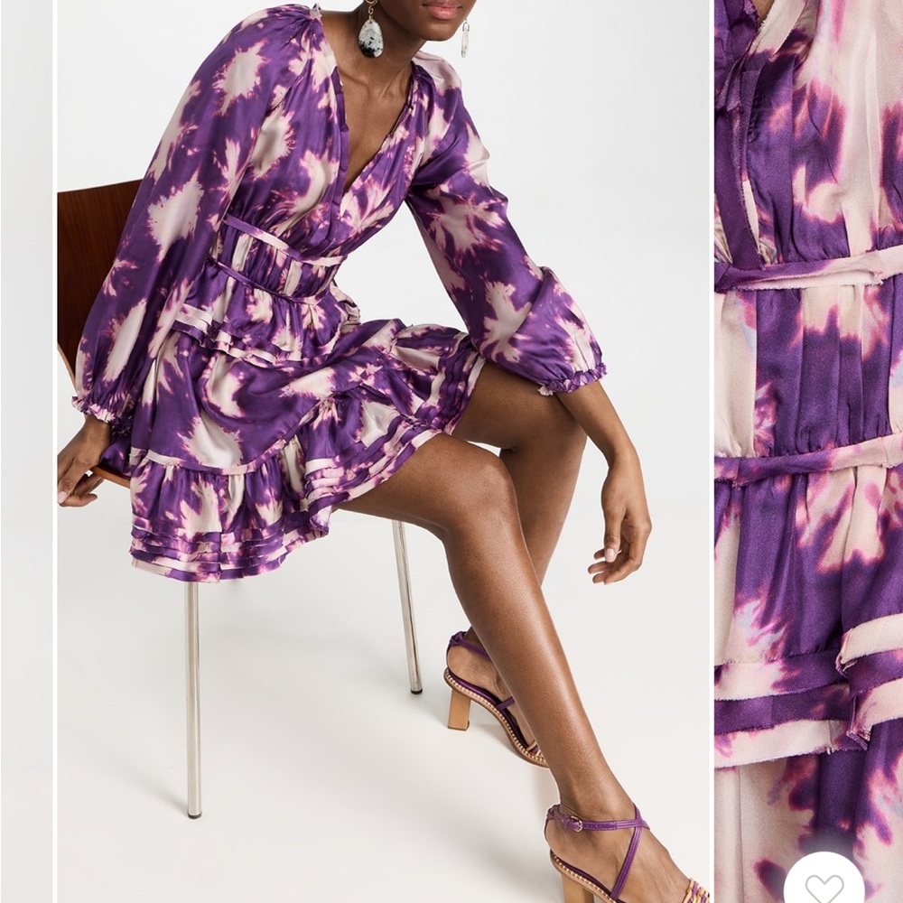 Ulla Johnson NWT Emery Long Sleeve Dress Size 6 in Purple/Multicolor 100% Silk
